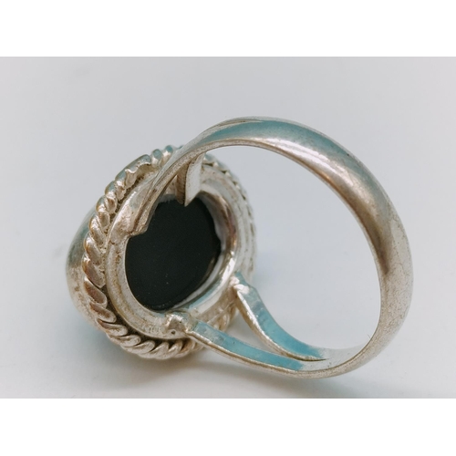 213 - Silver 925 and Black Onyx Stone Ring. Size L