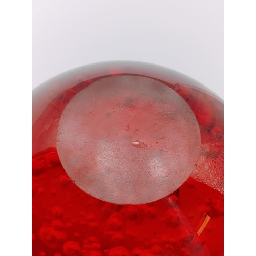 238 - Red Glass Bubble Paperweight. 10cm Tall.