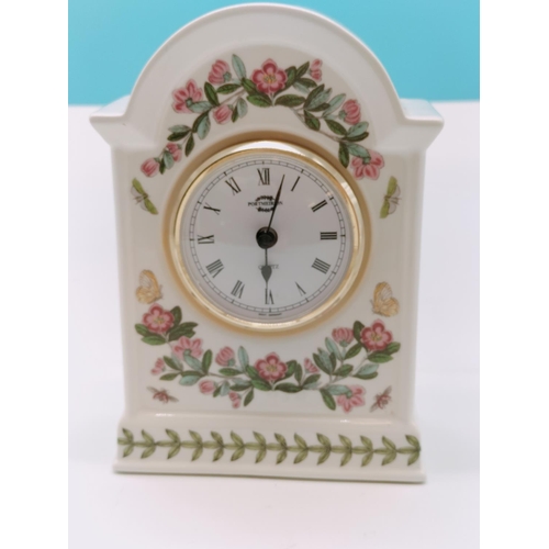 334 - Portmeirion Mantle Clock in the 'Botanic Garden' Pattern. 17cm x 12cm. Retirement Teddy 2002.