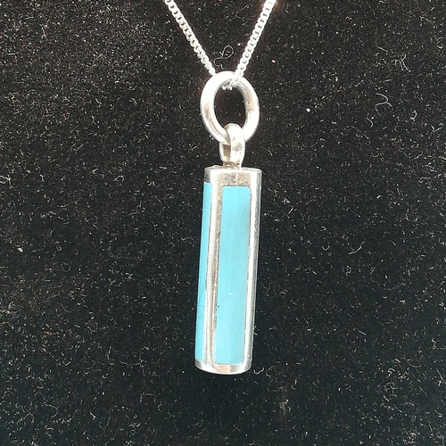 389 - 925 Silver and Turquoise Pillar Pendant on 925 Silver Chain.