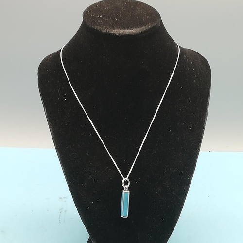 389 - 925 Silver and Turquoise Pillar Pendant on 925 Silver Chain.