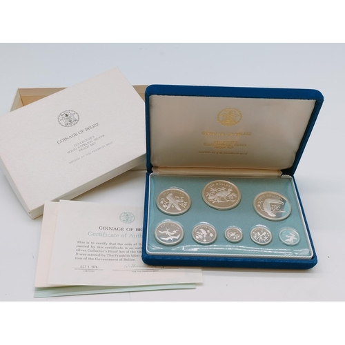 39 - 1974 Silver Proof Set of Coinage of Belize by Franklin Mint Uncirculated in Presentation Box with Ce... 