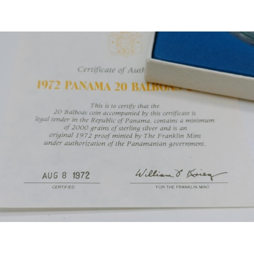 40 - 1972 Silver 925 Panama 20 Balboas Coin. Uncirculated in Presentation Box with Certificate of Authent... 