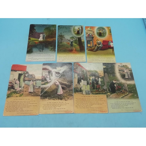 421 - 2 x Sets of Bamforth WWI Song Postcards - Starshine (3) and 'The Vilage by the Sea'.