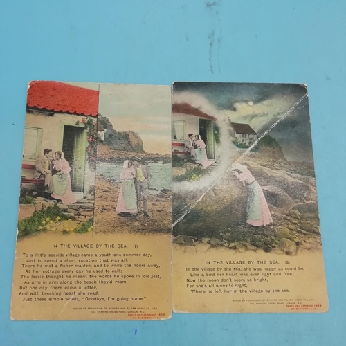 421 - 2 x Sets of Bamforth WWI Song Postcards - Starshine (3) and 'The Vilage by the Sea'.