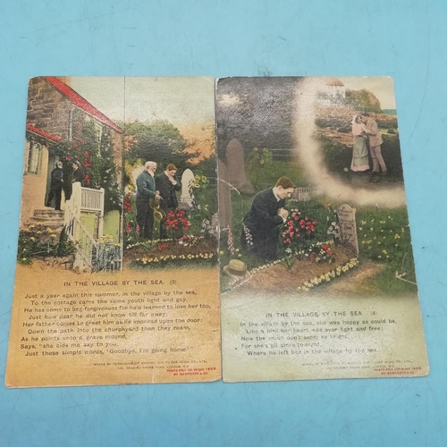 421 - 2 x Sets of Bamforth WWI Song Postcards - Starshine (3) and 'The Vilage by the Sea'.