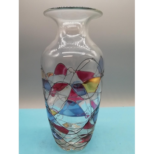 422 - Large 30cm Art Glass Vase with Multi Colour Design