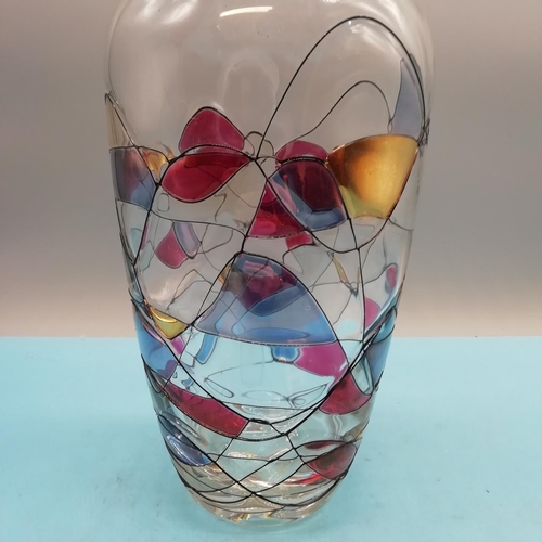 422 - Large 30cm Art Glass Vase with Multi Colour Design