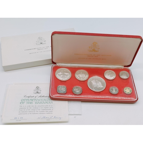 47 - 1974 Commonwealth of the Bahamas Proof Set by Franklin Mint Uncirculated in Presentation Box with Ce... 