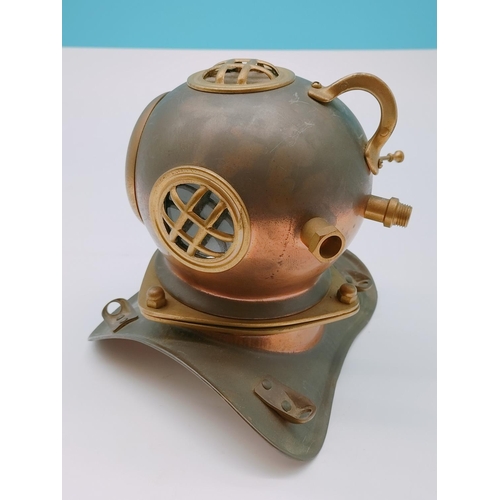 495 - Ship's Clock Copper and Brass Finish Divers Helmet