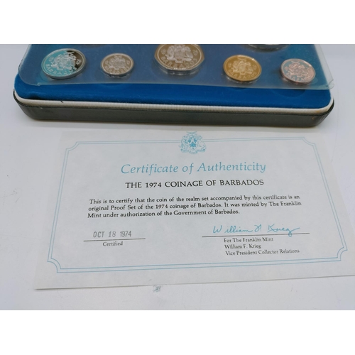 57 - 1974 Coinage of Barbados Proof Set by Franklin Mint Uncirculated in Presentation Box with Certificat... 