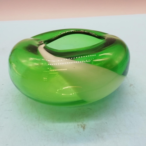 605 - Green Glass Items (3) to include Swans and Art Glass Bowl.