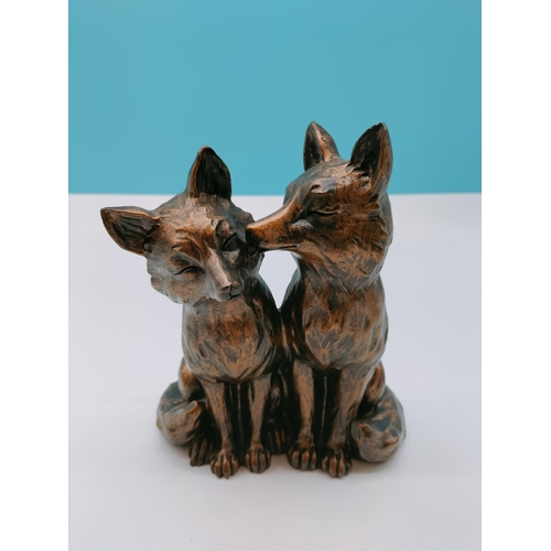 731 - Bronzed Effect Resin 19cm Figure of Foxes 'Tender Moment'.