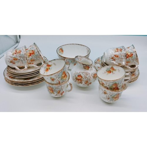 735 - Edwardian 26 Piece Floral Design Part Tea Set to include Trios (8), Sugar and Milk Jug.