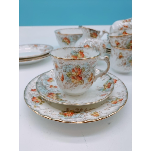 735 - Edwardian 26 Piece Floral Design Part Tea Set to include Trios (8), Sugar and Milk Jug.