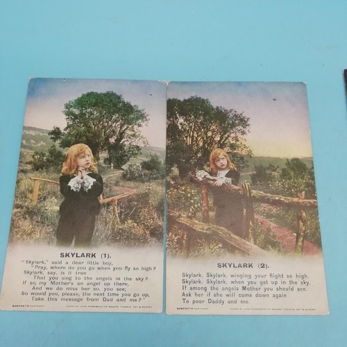 230A - 2 x Sets of  Bamforth WWI Song Postcards - 'Now the Day is Over' and 'Skylark'.