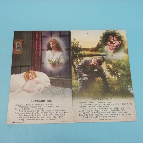 230A - 2 x Sets of  Bamforth WWI Song Postcards - 'Now the Day is Over' and 'Skylark'.