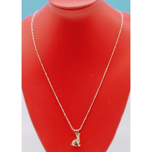 102 - Silver Tone Rabbit Pendant on 24