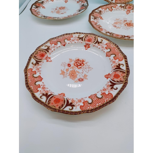 11 - 1890 Date Mark Crown Derby 22cm Salad Plates (6) in a Red Floral Pattern.