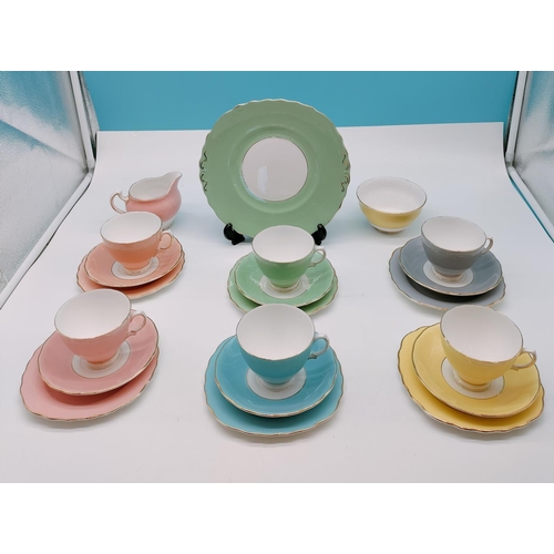 128 - Vintage Colclough China 21 Piece Part Tea Set in the 'Harlequin' Pattern.