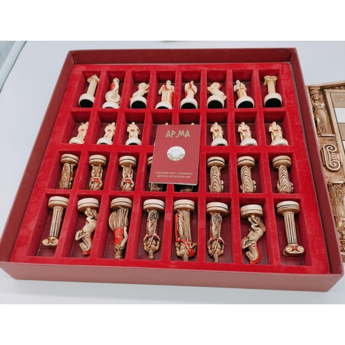 14 - Boxed ARMA Chess Set and Board in Ancient Greek Design.