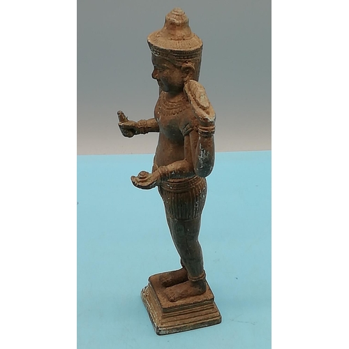 171 - 19th Century Cambodian Bronze Vishnu Standing Four Armed Statue. 26cm Tall.