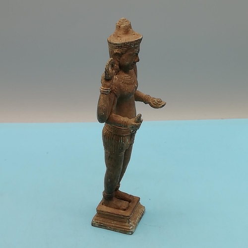 171 - 19th Century Cambodian Bronze Vishnu Standing Four Armed Statue. 26cm Tall.