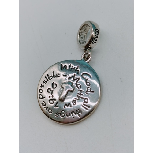 243 - 925 Silver Religious Charm 'With God All Things are Possible Matt 19:26'