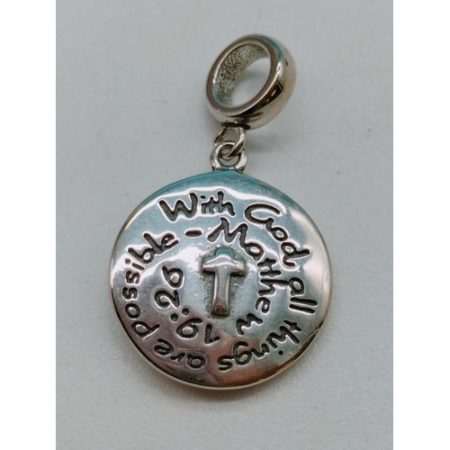 243 - 925 Silver Religious Charm 'With God All Things are Possible Matt 19:26'