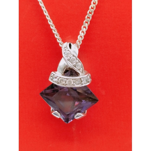 250 - Silver 925 Chain and Pendant with Purple Stone.