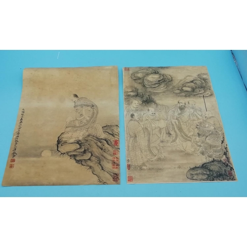 253 - Chinese Prints on Paper (2) including Scholar Making Offering to the Gods. 28cm x 20.5cm.