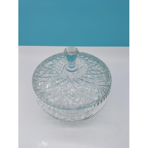 28 - Large Lead Crystal Lidded Bowl. Possibly Edinburgh Crystal 'Tay' Pattern. 27cm High, 27cm Diameter.