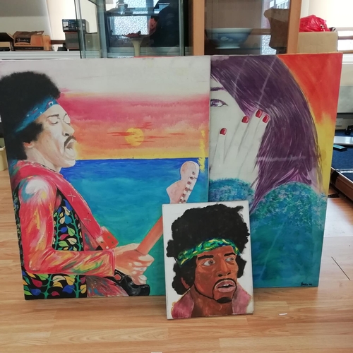558 - 3 x Oil on Canvas 'Jimmy Hendrix' and 'Venus as a Boy' 100cm x 80cm plus Smaller Canvas of 'Jimi Hen... 