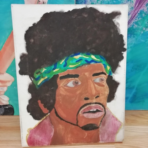 558 - 3 x Oil on Canvas 'Jimmy Hendrix' and 'Venus as a Boy' 100cm x 80cm plus Smaller Canvas of 'Jimi Hen... 