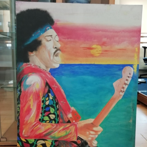 558 - 3 x Oil on Canvas 'Jimmy Hendrix' and 'Venus as a Boy' 100cm x 80cm plus Smaller Canvas of 'Jimi Hen... 