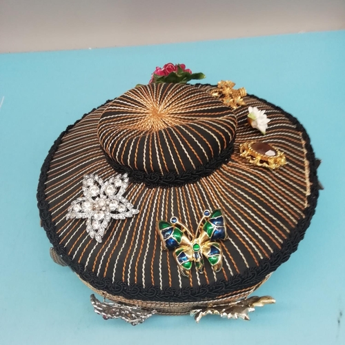 571 - Vintage Hat with 15 Vintage Brooches.