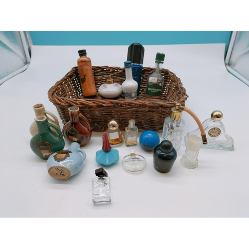 584 - Wicker Basket of Mixed Perfume and Miniature Bottles.