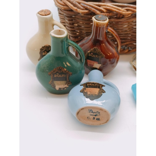 584 - Wicker Basket of Mixed Perfume and Miniature Bottles.