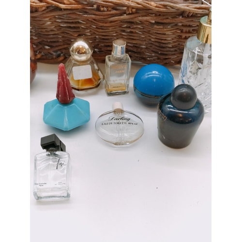 584 - Wicker Basket of Mixed Perfume and Miniature Bottles.