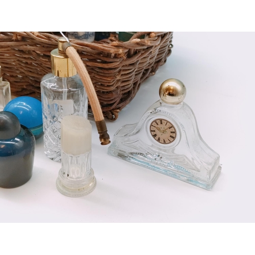 584 - Wicker Basket of Mixed Perfume and Miniature Bottles.
