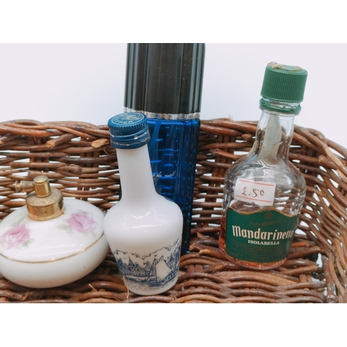 584 - Wicker Basket of Mixed Perfume and Miniature Bottles.