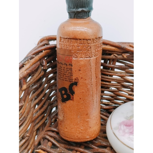 584 - Wicker Basket of Mixed Perfume and Miniature Bottles.