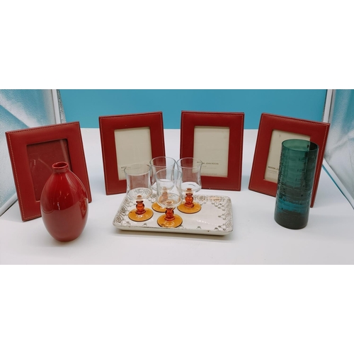 591 - John Rocha Leather Picture Frames (4), Vases, Glasses, etc.