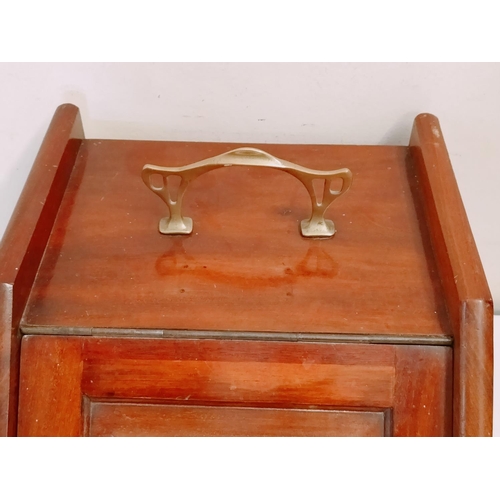 593 - Edwardian Wooden Brass Handled Coal Scuttle with Liner and Shovel. 31cm High, 47cm x 35cm.