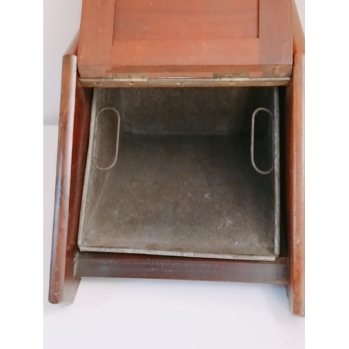 593 - Edwardian Wooden Brass Handled Coal Scuttle with Liner and Shovel. 31cm High, 47cm x 35cm.