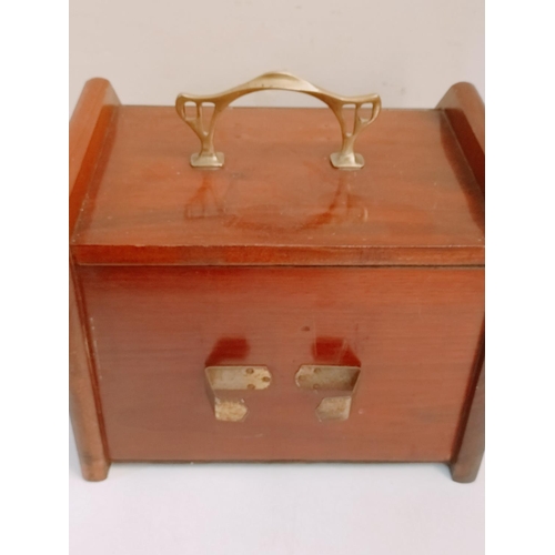 593 - Edwardian Wooden Brass Handled Coal Scuttle with Liner and Shovel. 31cm High, 47cm x 35cm.