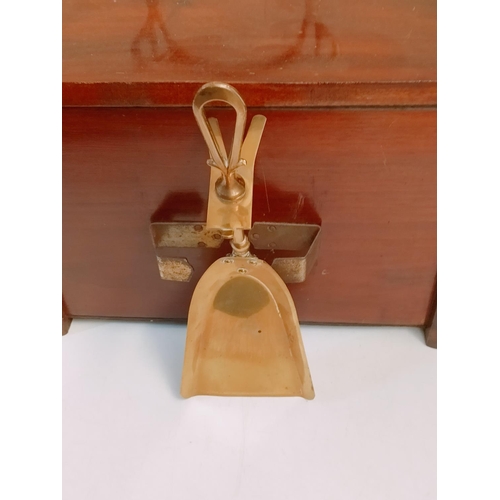 593 - Edwardian Wooden Brass Handled Coal Scuttle with Liner and Shovel. 31cm High, 47cm x 35cm.