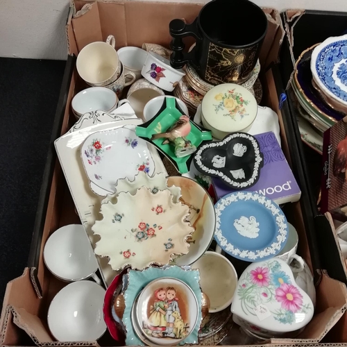 595 - 2 Boxes of Ceramics and Glass Ware to include Wedgwood, Mug Tails Dog Mug, Portmeirion, Chintz Trios... 