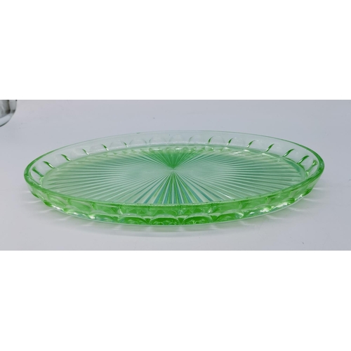 598 - Green Glass Art Deco Tray. 33cm x 24cm.