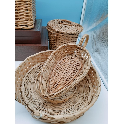 631 - Collection of Wicker Baskets plus 2 x Boxes. Largest 8cm High, 38cm x 28cm.